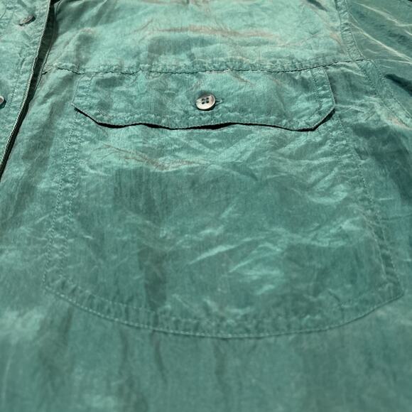 Vintage The Limited Solid Blue Silk Shirt Blouse Women Medium Button up Pocket - Picture 3 of 7